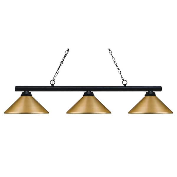 Sharp Shooter 3-Light Matte Black with Metal Satin Gold Shade Billiard Light with No Bulbs Included