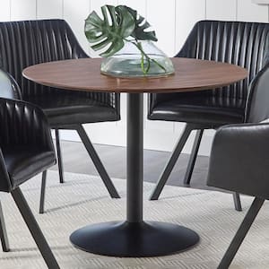 Cora Walnut and Black Wood Top Round Column Dining Table Seats 4