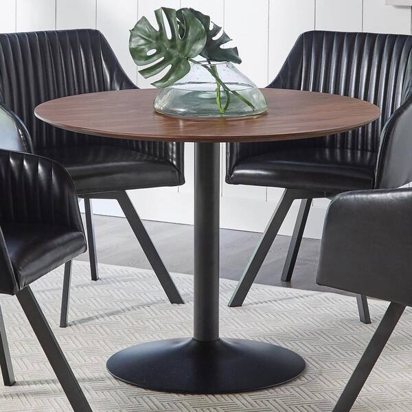 Coaster Cora Walnut and Black Wood Top Round Column Dining Table Seats 4