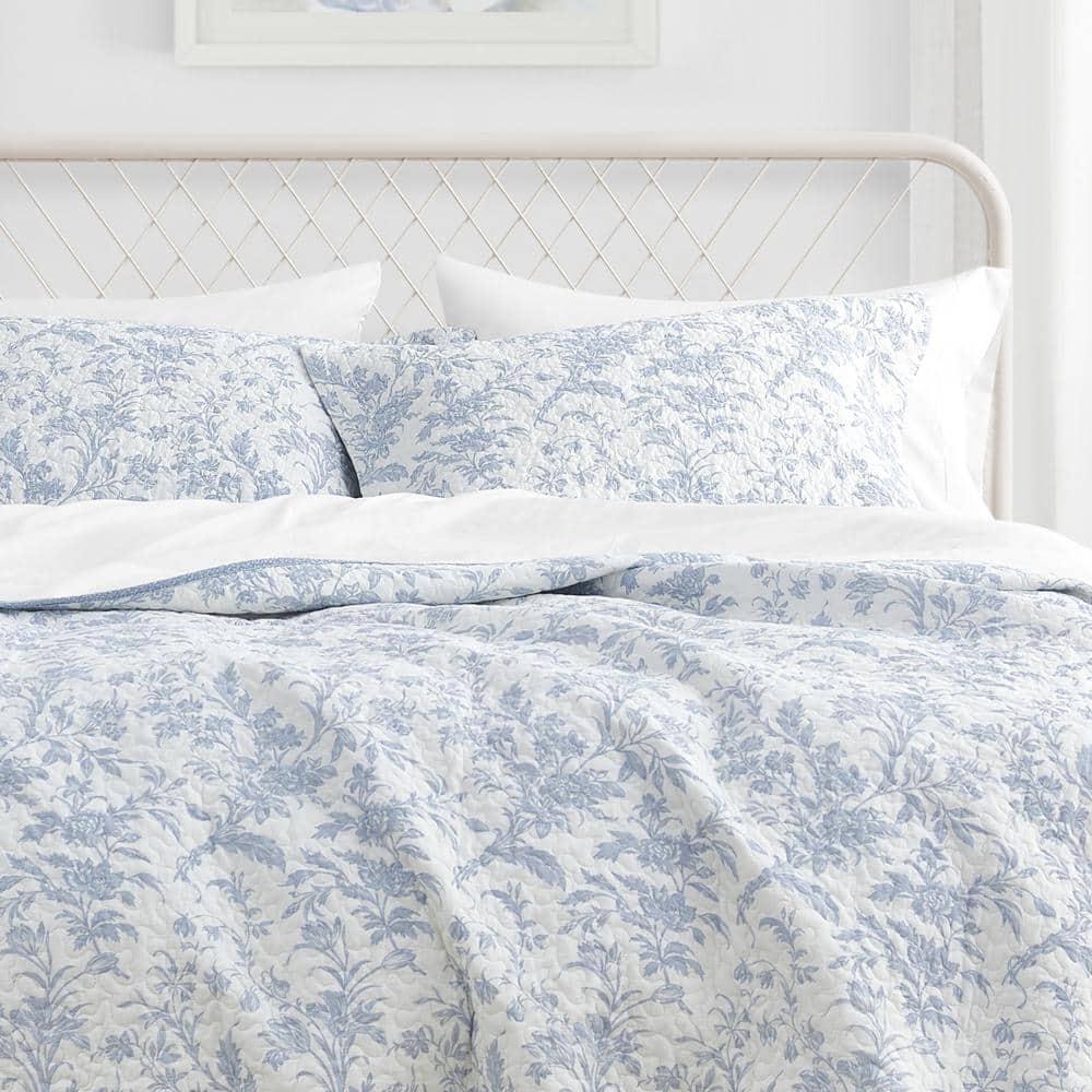 King Size Blue Cotton Reversible Quilt Set