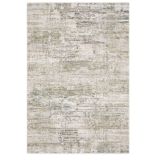 Solstice Beige/Gray 10 ft. x 13 ft. Modern Abstract Distressed Polyester Fringed Indoor Area Rug
