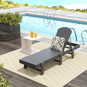 Altura Gray HDPE Plastic Outdoor Adjustable Backrest Classic Adirondack Chaise Lounger