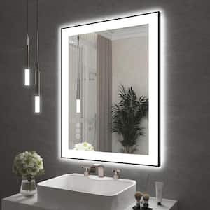 36 in. W x 28 in. H Rectangular Aluminum Framed Backlit and Front light LED wall mounted Bathroom Vanity Mirror in Black