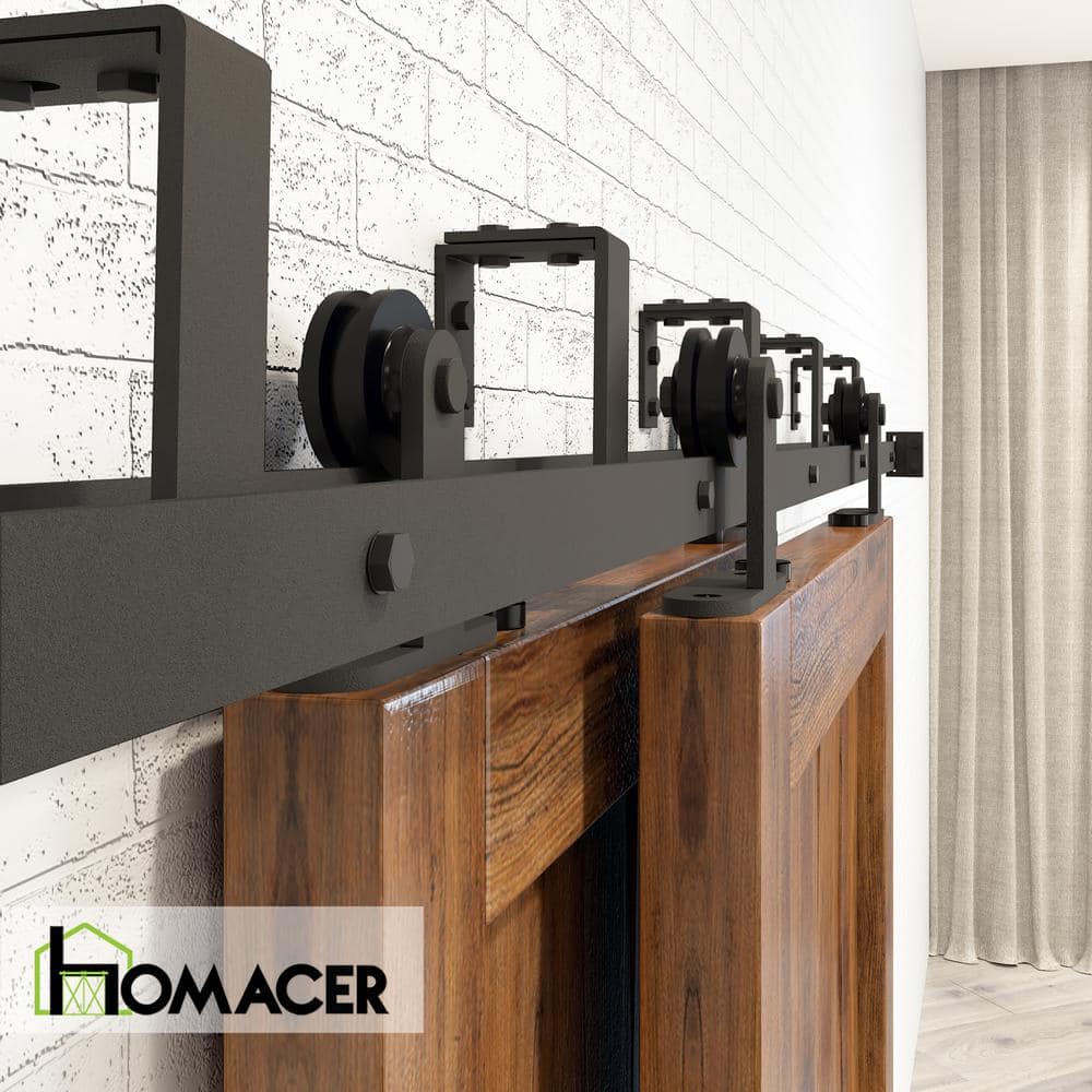79-in Black Rustic Double Track Bypass Sliding Barn Door Hardware Kit