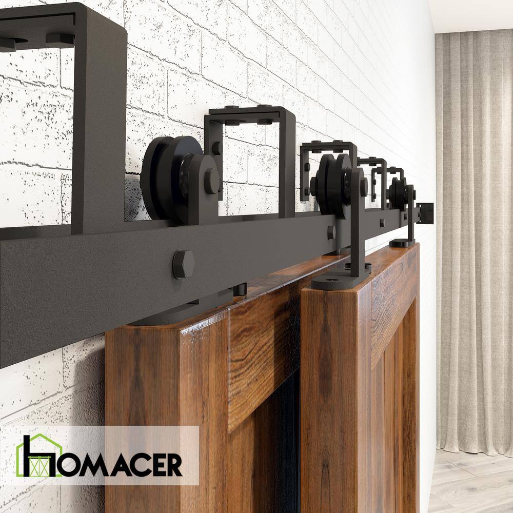 Rustic Black Double Bypass Barn Door Hardware Kit, 12ft