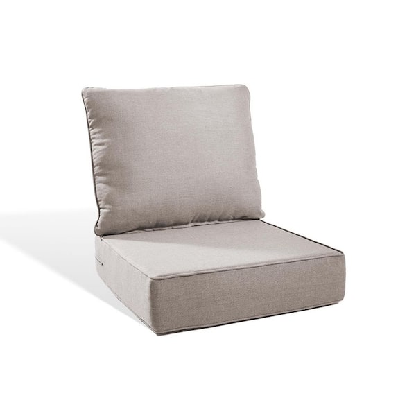 PlushCore 22 in. x 24 in. x 6 in. 2-Piece Deep Seating Outdoor Dining Chair Thick Cushion Set in Beige (1-Set)