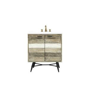 Kingrass 31 in. W x 22 in. D x 34 in. H Vanity in Solid Acacia Wood and Metal with Cultured Marble top and White sink