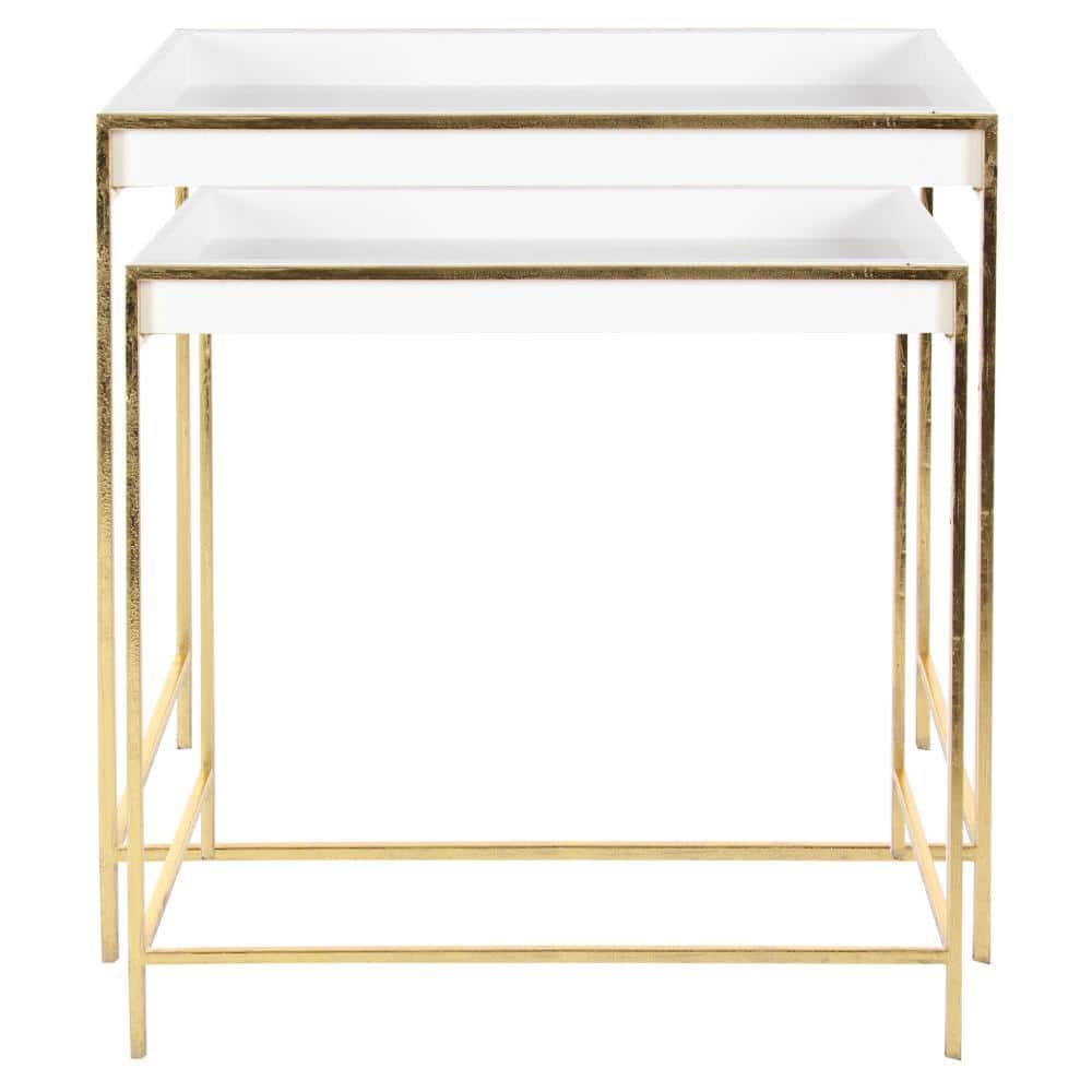 White and Gold Polished Nesting Console Tables, Set of 2