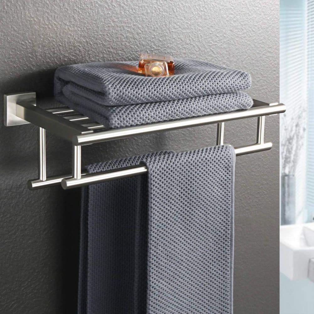 Brushed Nickel 16-Inch Wall Mounted Double Towel Rack
