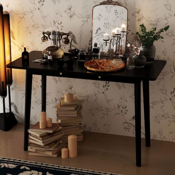 1-Piece Black Wood Makeup Vanity Table, Writing Desk, Computer Desk with 2-Drawer, 47.2 in W x 21.7 in. D x 30 in. H