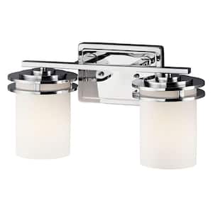 Hendrik 14.5 in. 2-Light Chrome Contemporary Bathroom Vanity Light with Etched Glass Shade