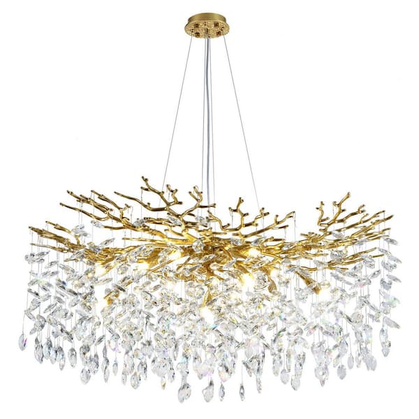 14 lights 40 inches Dimmable Crystal Gold Chandelier, Large Crystal Chandelier for Living Room, High Ceiling, Foyer
