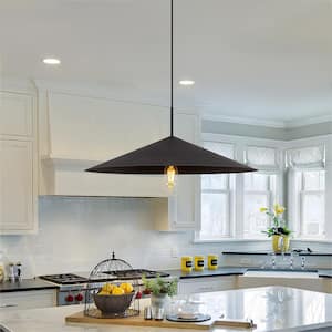 25.6 in. 1-Light Black Oversized Pendant Light Fixture with Metal Shade