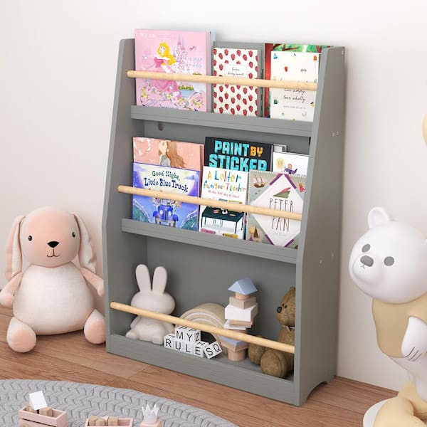 Gray 22.83 in. W x 31.50 in. H Wood Freestanding Magazine Rack