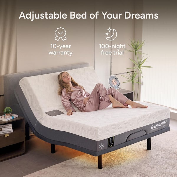Renanim Gray SFE Twin XL Adjustable Bed Frame Plus Medium-Firm