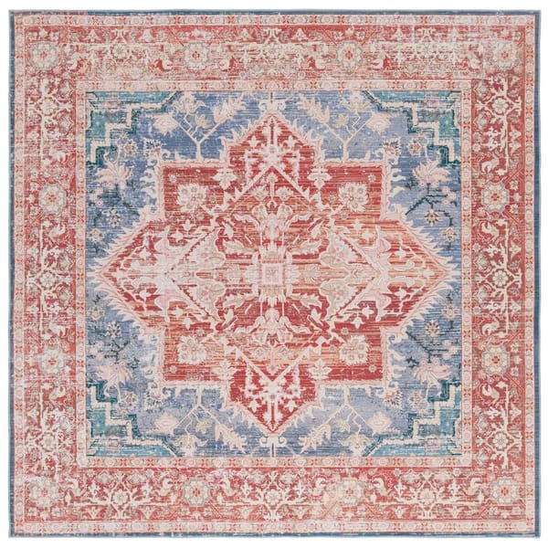 SAFAVIEH Arizona 6 ft. x 6 ft. Blue Green/Rust Machine Washable Distressed Border Ornate square Area Rug