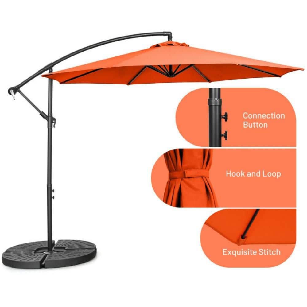 10' Orange Polyester Patio Offset Umbrella with Iron Frame