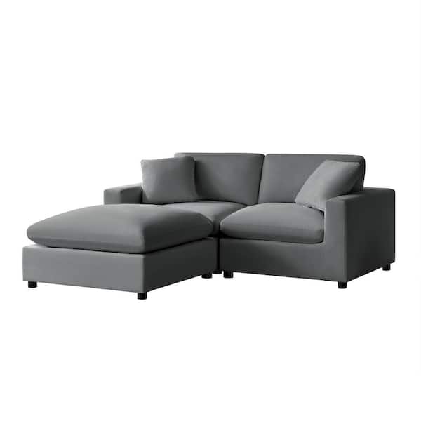 Casella 80 in. Square Arm 3-Piece Polyester Performance Fabric Straight Modular Chofa Sectional in Charcoal