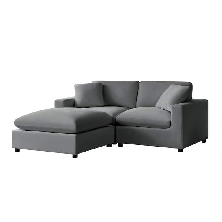 Casella 80 in. Square Arm 3-Piece Polyester Performance Fabric Straight Modular Chofa Sectional in Charcoal