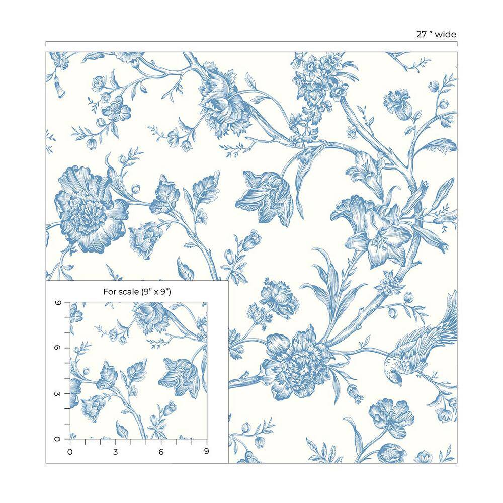 Carolina Blue Floral Chinoiserie Peel and Stick Wallpaper