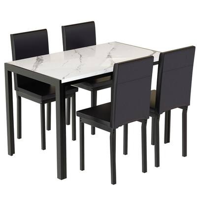 Pack of Two Dining Kitchen Table Chairs Black Leather Solid Oak Legs
