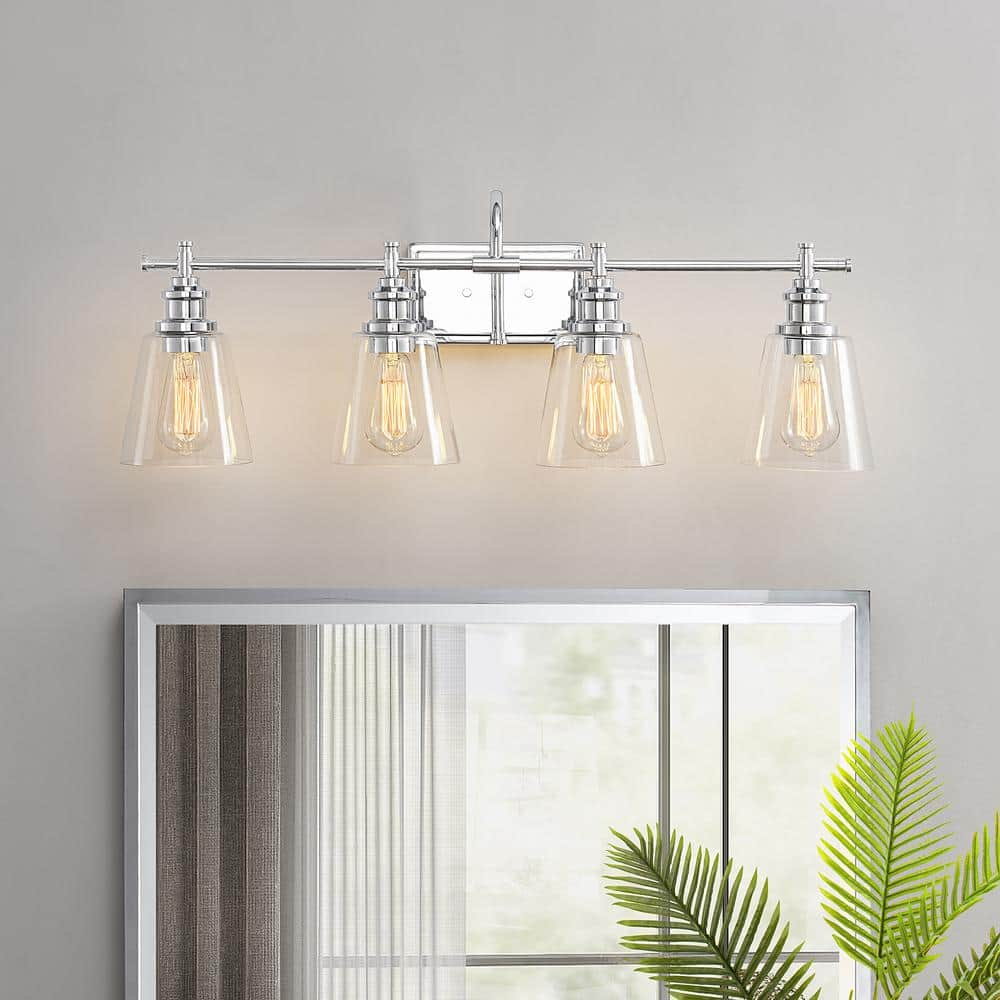 KAWOTI 32 in. 4-Light Chrome Vanity Light with Clear Glass Shade 21145 ...