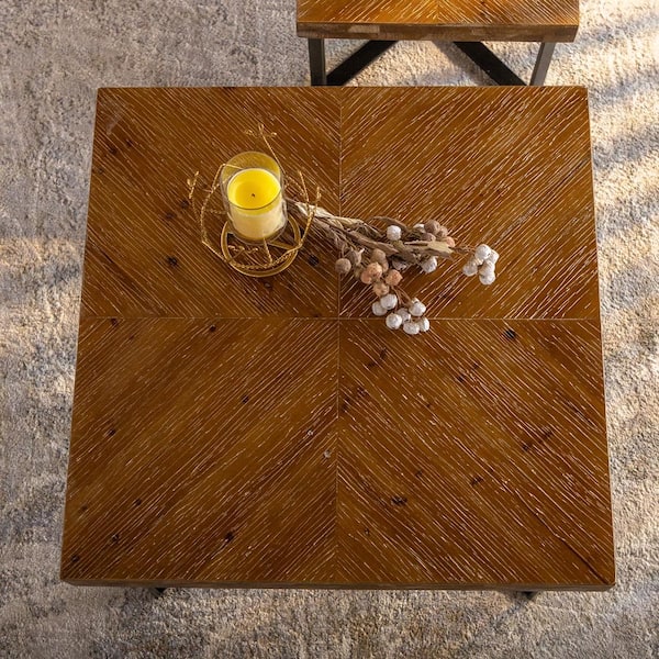 Natural Metal Steel Square Outdoor Coffee Table with Fir
