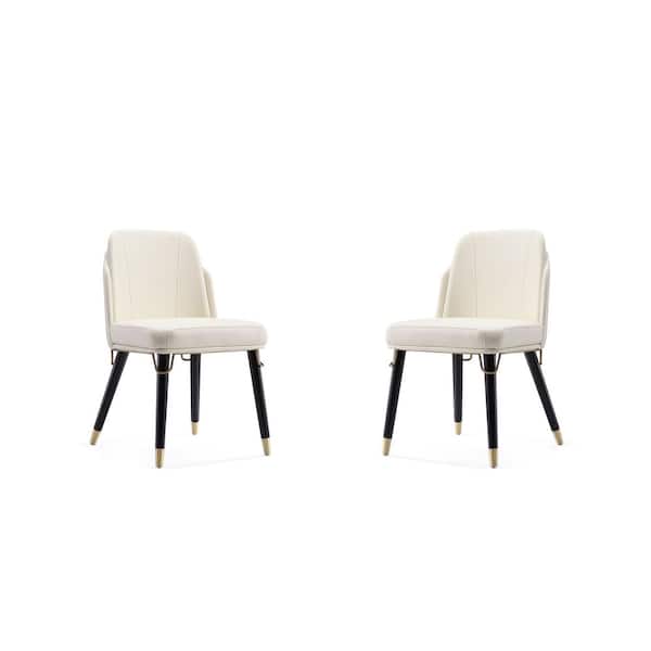 Manhattan Comfort Estelle Cream and Black Faux Leather Dining Chair (Set of 2)