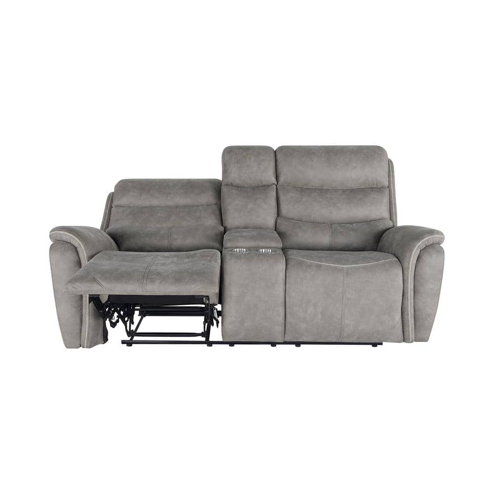 Kamari Gray Fabric Reclining Loveseat with Cup Holder