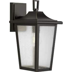 Padgett 1-Light Antique Bronze Hardwired Outdoor Wall Lantern Sconce with Clear Seeded Glass Shade