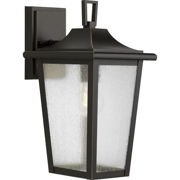 Padgett 1-Light Antique Bronze Hardwired Outdoor Wall Lantern Sconce with Clear Seeded Glass Shade