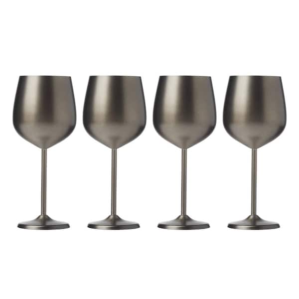 Cambridge 18 oz. Black Stainless Steel White Wine Glass Set (Set of 4)