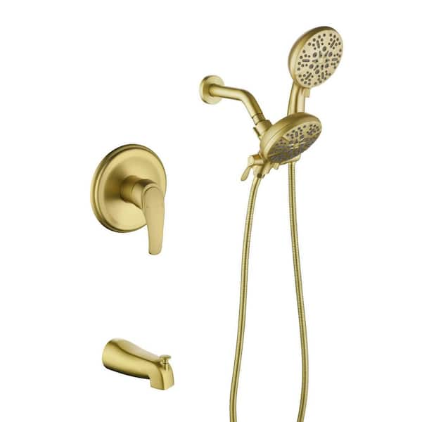 1.8 GPM Shower Faucet Set Shower Kit with 7 Spray Pattern Shower Head Brushed Gold (Pressure Balance Valve Included)