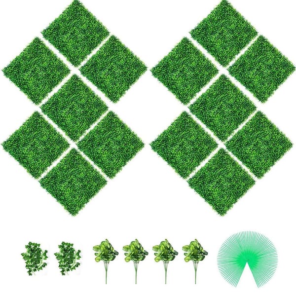Grass Wall Panels 20 in. x 20 in. Green Artificial Boxwood Hedge Panel Combination Greenery Decor 14-Piece