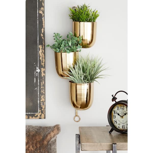 25in. Large Gold Metal Indoor Outdoor Layered Wall Planter