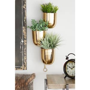 25in. Large Gold Metal Indoor Outdoor Layered Wall Planter