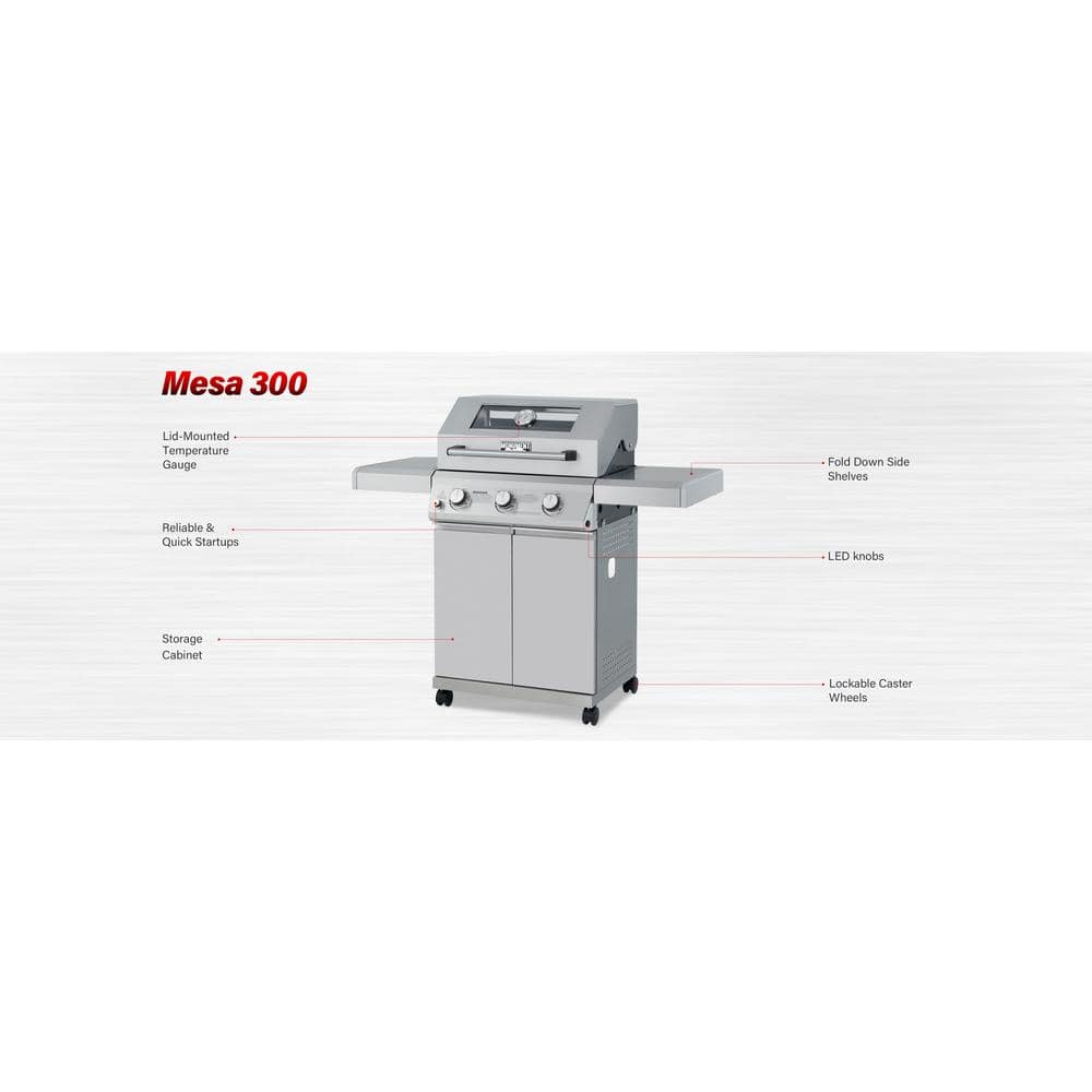 Mesa 300 Stainless Steel 3-Burner Propane Gas Grill with Side Burner