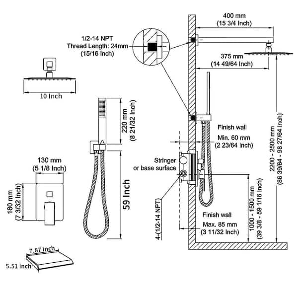 FLG Single Handle 10 in. Wall Mount 1 -Spray Tub & Shower Faucet ...