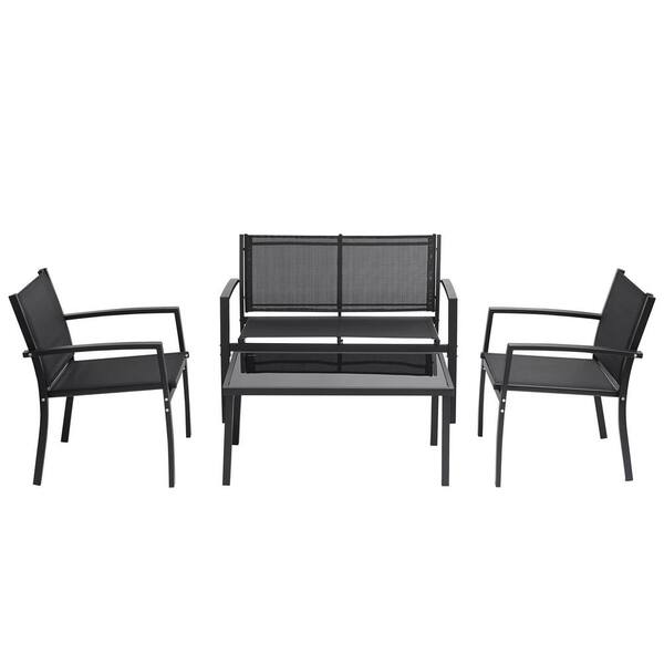 4Piece Metal Patio Conversation Set (Black) HD0102HAX3KG The Home Depot