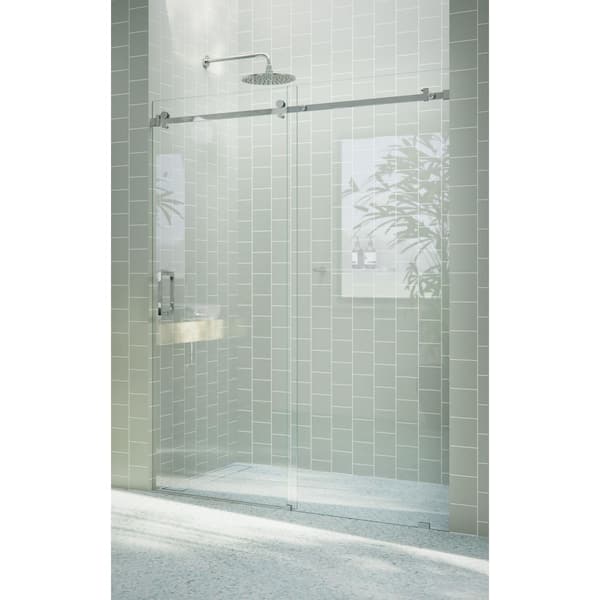 Astro 64 in. W x 78 in. H Sliding Frameless Shower Door with Square Hardware in Chrome with Clear Glass