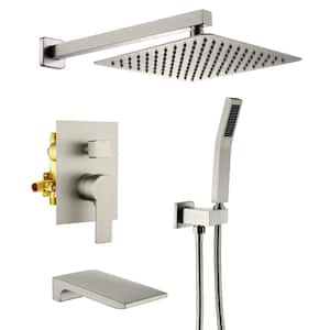 Viki 3-Spray Patterns with 1.8 GPM 10 in. Wall Mount Dual Shower Heads with Waterfall faucet in Brushed Nickel