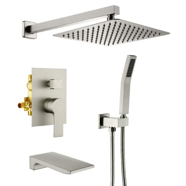 Unbranded Viki 3-Spray Patterns with 1.8 GPM 10 in. Wall Mount Dual Shower Heads with Waterfall faucet in Brushed Nickel