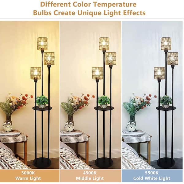 Floor Lamp For Living Room – 67.5″ Tall, 3-Color Temperature (3000K/4500K/6000K), Linen Shade, Pull Chain Switch, 9W Bulb Included – Black