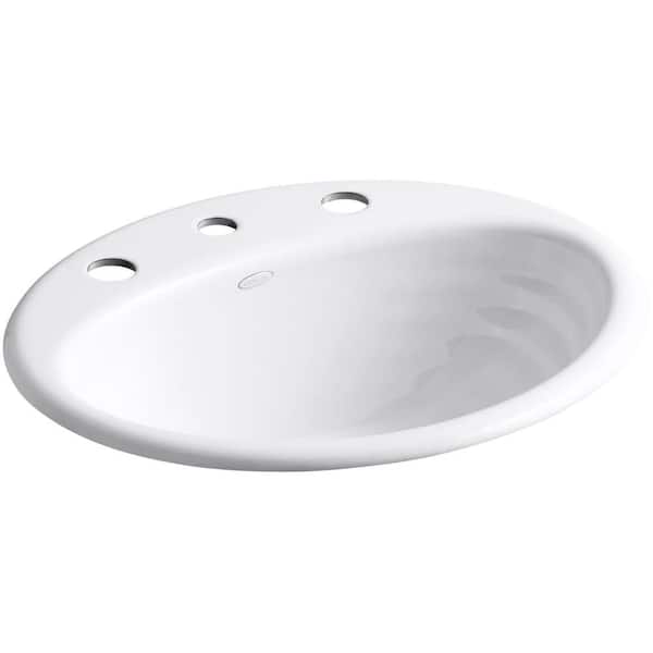 KOHLER Ellington Drop-In Cast Iron Bathroom Sink in White with Overflow Drain
