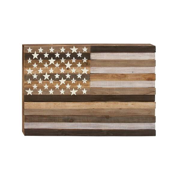 Litton Lane 30 In X 44 In Rustic American Flag Framed Wooden Wall Art The Home Depot