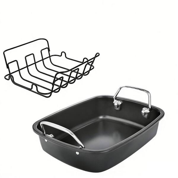 22 qt. Carbon Steel Nonstick Roasting Pan with Rack and Handle, 17 in. X 13 in. Large Broiler Pan for Oven
