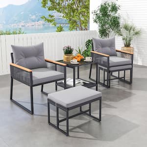 5-Piece Wicker Patio Conversation Set with Gray Cushions