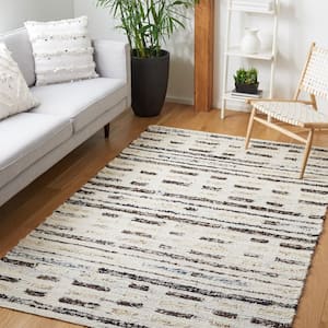 Manhattan Ivory/Dark Brown 6 ft. x 6 ft. Striped Solid Color Square Area Rug