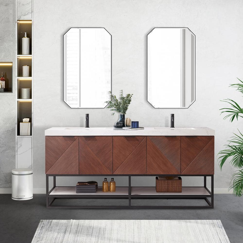 Mahon 72 in. W x 22 in. D x 33.9 in. H Double Sink Bath Vanity in Deep Walnut with White Grain Composite Stone Top price history on PriceWatchPro