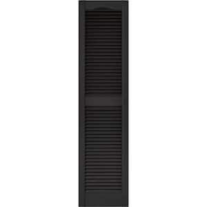 15 in. x 60 in. Louvered Vinyl Exterior Shutters Pair in #002 Black